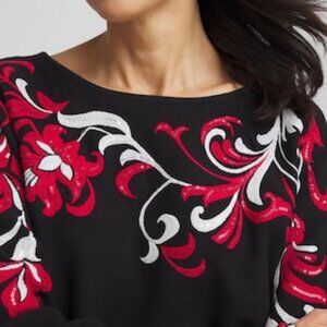 NWT CHICOS Floral Sequin Dolman Sleeve Sweater  size 12 to 14 regular